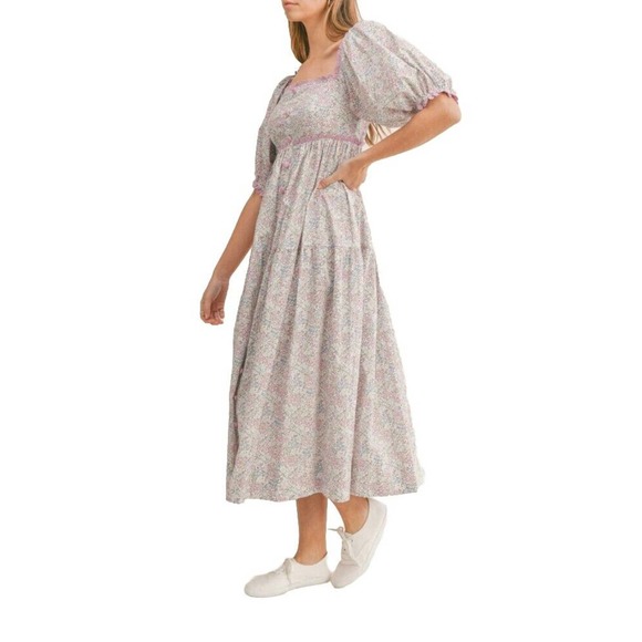 Mable S Small Angelina Lace Floral Lavender Dress Puff Sleeve Babydoll New - Picture 2 of 8